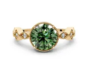 Milgrain Bezel Engagement Ring Setting for Fancy Green Round Cut Center with Marquise Stations and Bezel Head in Yellow Gold