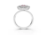 Halo Engagement Ring Setting for Fancy Pink Emerald Cut Center with Milgrain Bezel Rim, Plain Band and Prong Head in Sterling Silver