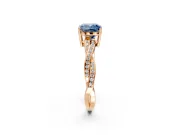 Solitaire Engagement Ring Setting for Fancy Blue Cushion Cut Center with Twisted Pave Band and Prong Head in Rose Gold