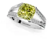 Split Shank Engagement Ring Setting for Fancy Yellow Cushion Cut Center with Pave Split Shank and Prong Head in Sterling Silver
