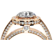Halo Engagement Ring Setting for Round Cut Center with Framed Halo, Pave Band and Prong Head in Rose Gold