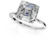 Solitaire Engagement Ring Setting for Asscher Cut Center with Straight Thin Band and Prong Head in White Gold