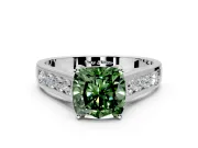 Solitaire Engagement Ring Setting for Fancy Green Cushion Cut Center with Round Cut Channel Band and Prong Head in Sterling Silver