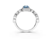 Milgrain Bezel Engagement Ring Setting for Fancy Blue Emerald Cut Center with Marquise Stations and Bezel Head in White Gold