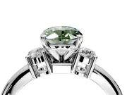 3 Stone Engagement Ring Setting for Fancy Green Oval Center with Wide Plain Band and Prong Head in Sterling Silver