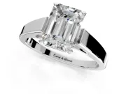 Solitaire Engagement Ring Setting for Emerald Cut Center with Tapered Split Shoulders and Prong Head in Platinum