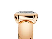 Solitaire Engagement Ring Setting for Emerald Cut Center with Wide Band and Bezel Head in Rose Gold