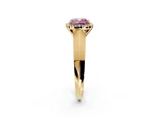 Halo Engagement Ring Setting for Fancy Pink Cushion Cut Center with Knife Ridge Cathedral Band and Prong Head in Yellow Gold