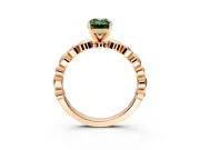 Solitaire Engagement Ring Setting for Fancy Green Emerald Cut Center with Beaded Bezel Station Band and Prong Head in Rose Gold