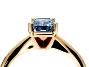 Solitaire Engagement Ring Setting for Fancy Blue Emerald Cut Center with Knife Ridge Band and Claw Prong Head in Yellow Gold