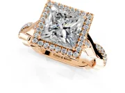 Halo Engagement Ring Setting for Princess Cut Center with Twist Band and Prong Head in Rose Gold