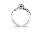 5 Stone Engagement Ring Setting for Fancy Blue Oval Center with Plain Band and Prong Head in White Gold