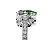 Cathedral Engagement Ring Setting for Fancy Green Pear-Shaped Center with Antique-Style Pave Band and Prong Head in Sterling Silver