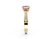 Solitaire Engagement Ring Setting for Fancy Pink Asscher Cut Center with Princess Cut Channel Band and Prong Head in Yellow Gold