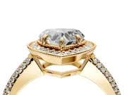 Milgrain Halo Engagement Ring Setting for Heart-Shaped Center with Three-Sided Pave Band and Prong Head in Yellow Gold