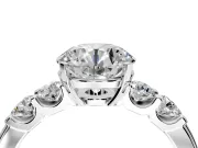 5 Stone Engagement Ring Setting for Round Cut Center with Plain Band and Prong Head in White Gold