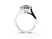 Halo Engagement Ring Setting for Fancy Green Oval Center with Milgrain Frame, Pave Band and Prong Head in Platinum