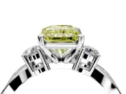 3 Stone Engagement Ring Setting for Fancy Yellow Radiant Cut Center with Pave Twist Band and Prong Head in White Gold
