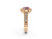 Milgrain Halo Engagement Ring Setting for Fancy Pink Round Cut Center with Pave Band and Prong Head in Rose Gold