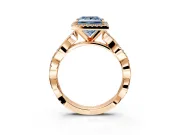 Halo Engagement Ring Setting for Fancy Blue Princess Cut Center with Pave and Plain Twist Band and Prong Head in Rose Gold