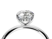 Hidden Halo Engagement Ring Setting for Oval Center with Thin Round-Wire Band and Prong Head in Platinum
