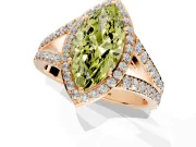 Halo Engagement Ring Setting for Fancy Yellow Marquise Center with Narrow Pave Split Shank and Prong Head in Rose Gold