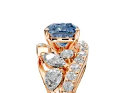 Halo Engagement Ring Setting for Fancy Blue Cushion Cut Center with Marquise and Pave Bypass Band and Prong Head in Rose Gold
