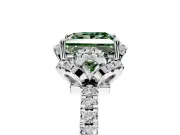 Halo Engagement Ring Setting for Fancy Green Princess Cut Center with Openwork Halo, Pave Band and Prong Head in Platinum