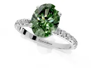 Solitaire Engagement Ring Setting for Fancy Green Oval Center with Micro Pave Band and Prong Head in Sterling Silver