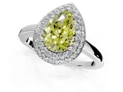 Halo Engagement Ring Setting for Fancy Yellow Pear-Shaped Center with Plain Tapered Band and Prong Head in Platinum