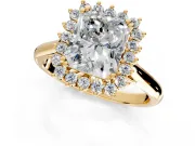 Starburst Halo Engagement Ring Setting for Radiant Cut Center with Thin Round-Wire Band and Prong Head in Yellow Gold