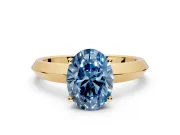 Solitaire Engagement Ring Setting for Fancy Blue Oval Center with Wide Knife Ridge Band and Prong Head in Yellow Gold
