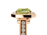 Halo Engagement Ring Setting for Fancy Yellow Asscher Cut Center with Outer Bezel Rim, Pave Band and Prong Head in Rose Gold