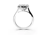 Single Halo Engagement Ring Setting for Radiant Cut Center with Corner Claws, Plain Band and Prong Head in Sterling Silver