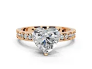 Milgrain Pave Engagement Ring Setting for Heart-Shaped Center with Accent Band and Prong Head in Rose Gold