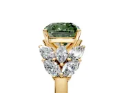 Leaf Cluster Engagement Ring Setting for Fancy Green Cushion Cut Center with Marquise Accents and Prong Head in Yellow Gold