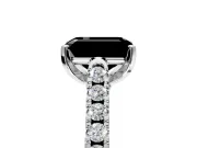 Solitaire Engagement Ring Setting for Fancy Black Emerald Cut Center with Partway Pave Band and Prong Head in Sterling Silver