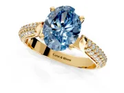 Solitaire Engagement Ring Setting for Fancy Blue Oval Center with Multi-Row Accents and Prong Head in Yellow Gold
