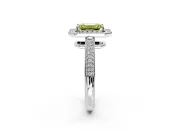 Milgrain Halo Engagement Ring Setting for Fancy Yellow Emerald Cut Center with Three-Sided Pave Band and Prong Head in Platinum