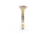 Cluster Engagement Ring Setting for Fancy Pink Pear-Shaped Center with Bezel Accent Clusters and Prong Head in Yellow Gold