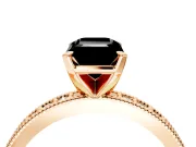 Milgrain Pave Engagement Ring Setting for Fancy Black Emerald Cut Center with Accent Band and Prong Head in Rose Gold