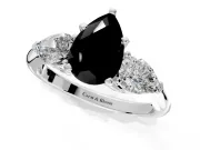 3 Stone Engagement Ring Setting for Fancy Black Pear-Shaped Center with Large Pear-Shaped Accents and Prong Head in Platinum