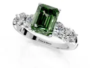 5 Stone Engagement Ring Setting for Fancy Green Emerald Cut Center with Graduated Accents and Prong Head in Sterling Silver