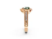 Milgrain Halo Engagement Ring Setting for Fancy Green Heart-Shaped Center with Pave Band and Prong Head in Rose Gold