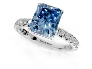 Solitaire Engagement Ring Setting for Fancy Blue Radiant Cut Center with Shared-Prong Accents and Prong Head in Platinum