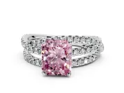 Solitaire Engagement Ring Setting for Fancy Pink Radiant Cut Center with Woven 3-Strand Pave Band and Prong Head in White Gold