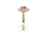 Floral Halo Engagement Ring Setting for Fancy Pink Cushion Cut Center with Pave Accents and Prong Head in Yellow Gold