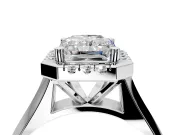 Halo Engagement Ring Setting for Radiant Cut Center with Square Band and Prong Head in Sterling Silver