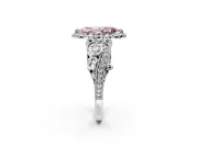 Milgrain Halo Engagement Ring Setting for Fancy Pink Marquise Center with Shoulder Bezels and Prong Head in White Gold