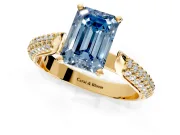 Solitaire Engagement Ring Setting for Fancy Blue Emerald Cut Center with Multi-Row Accents and Prong Head in Yellow Gold